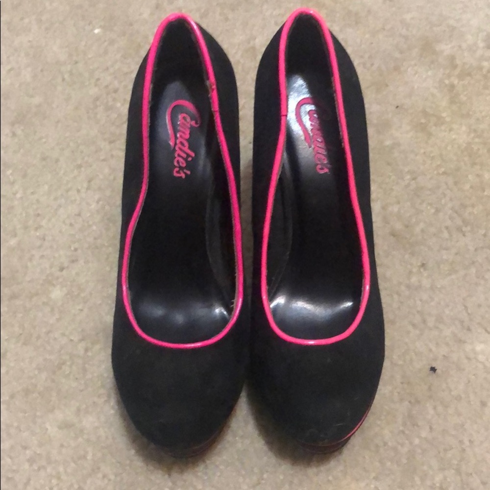 Candies Black Suede Heels